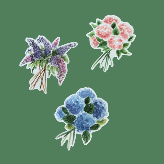Watercolor Floral Stickers – Hydrangeas & Garden Bouquet Vinyl Stickers