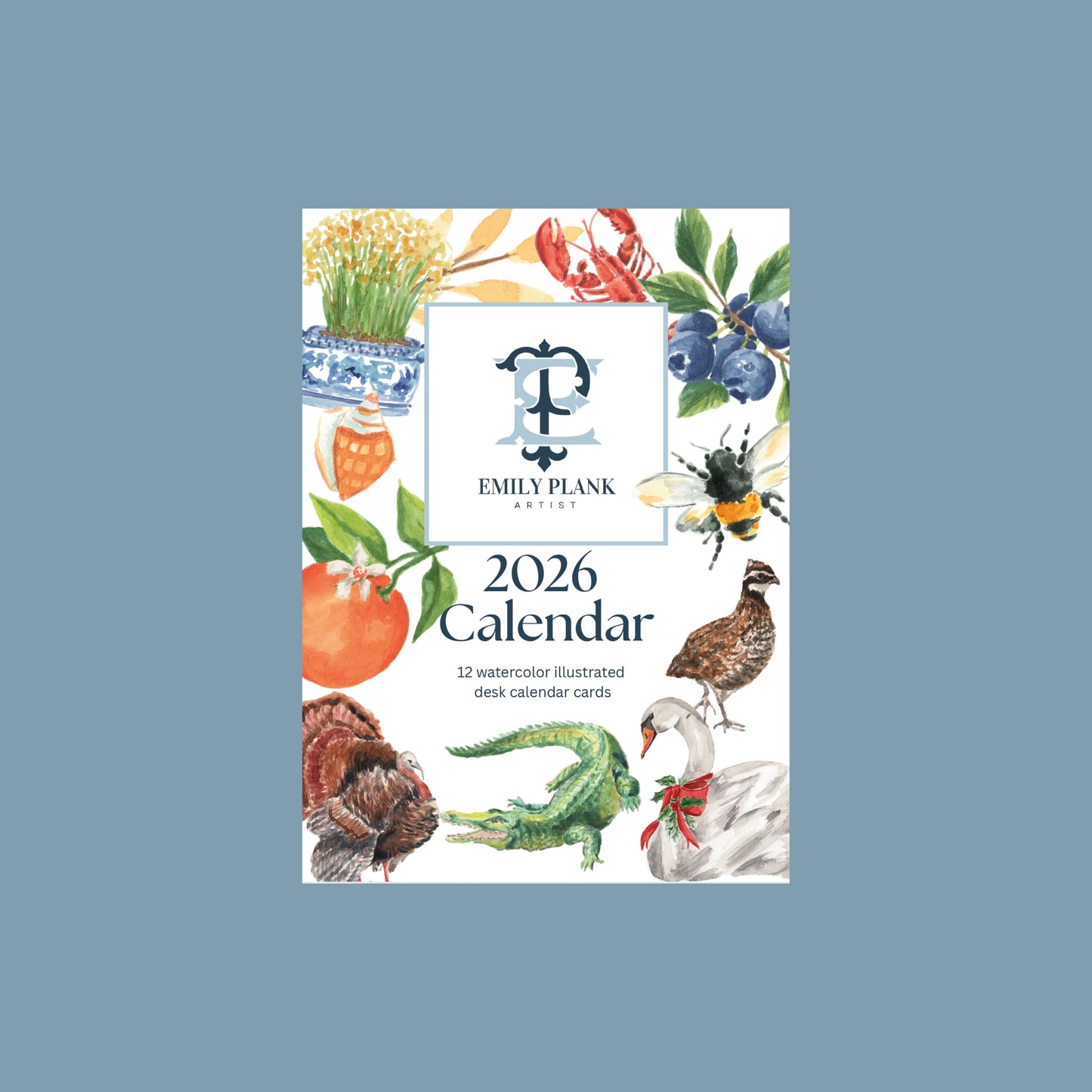 2026 Watercolor Desk Calendar – 5x7” Illustrated Art Calendar by Emily Plank Artist