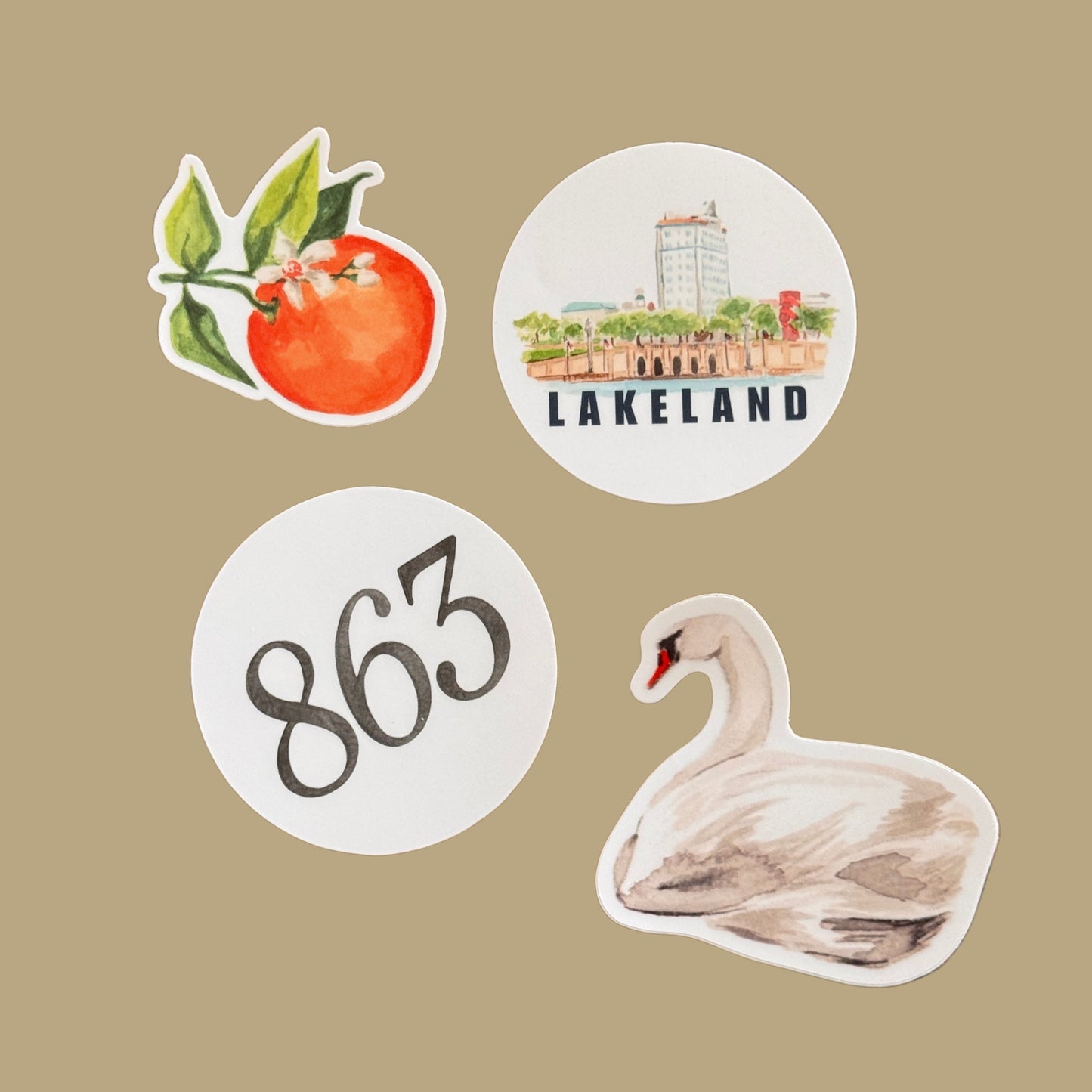 Lakeland Florida Stickers – Swan, Citrus & 863 Vinyl Stickers