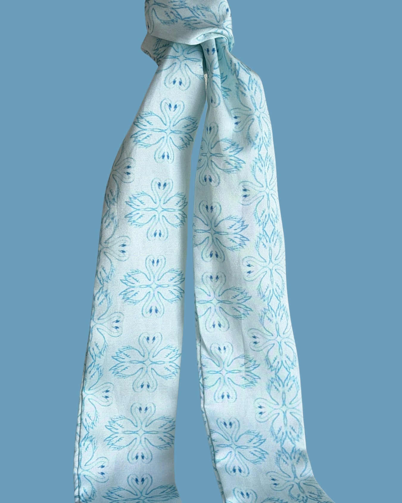 Blue Swan Twilly Scarf – Elegant Bag Scarf | Hair Ribbon | Classic Blue Pattern Accessory