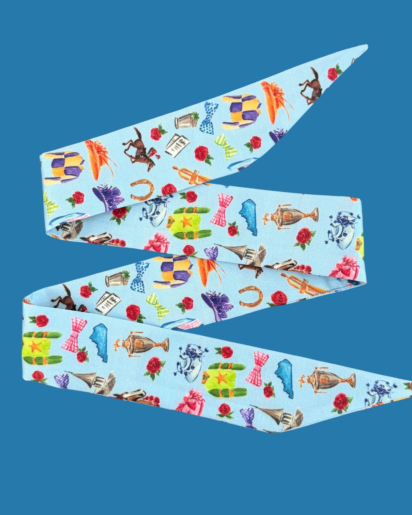 Equestrian Derby Twilly Scarf – Horse Racing Bag Scarf | Kentucky-Inspired Hair Ribbon | Preppy Silk Skinny Scarf