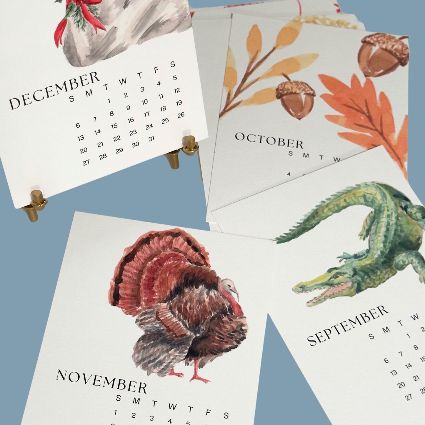 2026 Watercolor Desk Calendar – 5x7” Illustrated Art Calendar by Emily Plank Artist