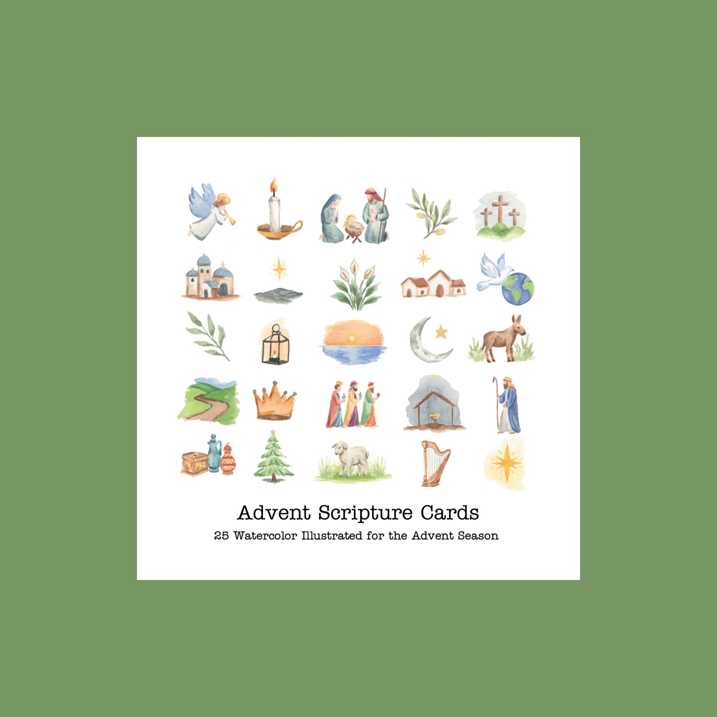 Advent Watercolor Scripture Cards – 25 Illustrated Bible Verse Cards by Emily Plank Artist